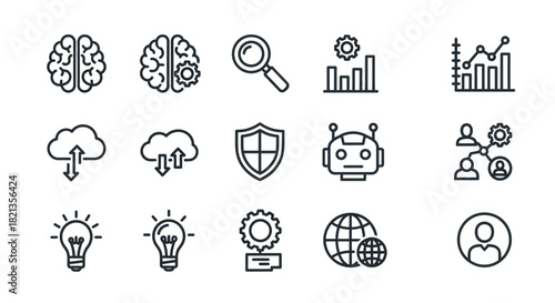 Collection of Modern Technology and Data Analysis Icons.