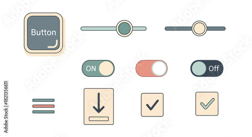 Collection of Modern UI Elements - Buttons, Sliders, Toggles, and Checkboxes.