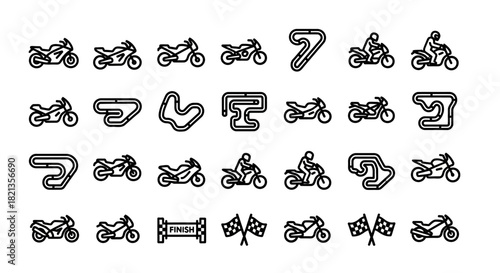Collection of Motorcycle Racing Icons and Track Designs.