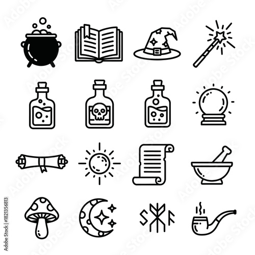 Collection of Mystical and Magical Iconography Symbols for Enchantment.