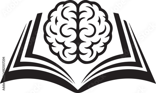 Open book with a stylized human brain emerging from its pages