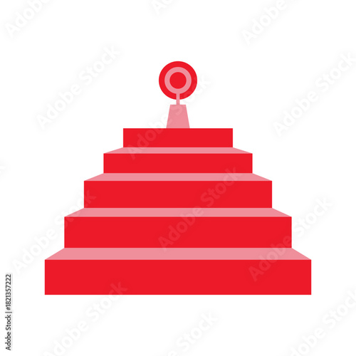 Illustration of the red steps of the podium in a flat vector style with white and red colors, symbolizing achievement, success and goal.