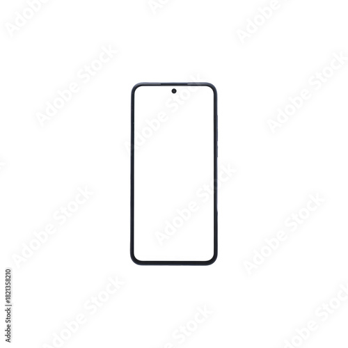 Modern smartphone with a blank white screen and punch-hole camera, perfect for app mockups or showcasing digital content. background removed