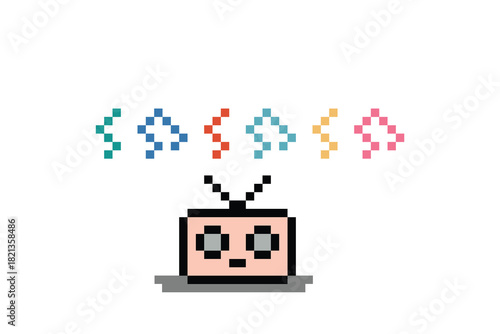 Cute pixel cartoon 8bit radio music stereo transistor volume speaker decoration transistor radio sound vintage 8 bit pixel art game 8bit vector.