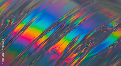 Abstract holographic textures with iridescent colors and fluid reflections.