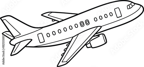 Airplane outline drawing for coloring book or educational activity page