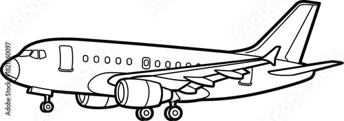 Outline illustration of a passenger airplane ready for coloring or tracing