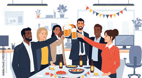 Happy Coworkers Celebrating at Office Party