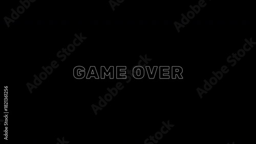 Game Over text animation with appearing and blinking style, bold digital motion perfect for gaming intros and dramatic endings fx.!