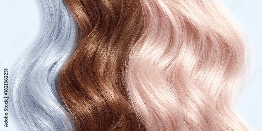 Fototapeta premium Three different colored hair strands