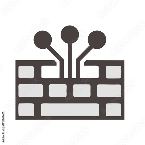 Flat Vector Logo with Stylized Keyboard and Network Lines Transparent Background