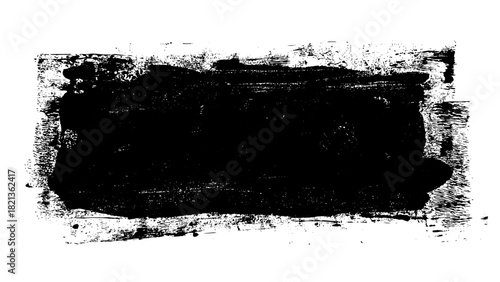 Black roller texture isolated on white background. Ink linocut. Black friday sale banner background. Grunge brush stroke. Hand-drawn artistic element with textured edges. Vector illustration, EPS 10.