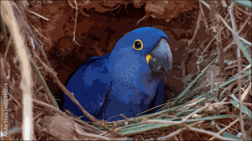 Blue parrot on the nest