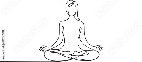 Yoga woman one continuous line drawing minimalist, vector hand drawn lotus pose. one line Icon drawing with white background