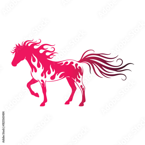 Graphic Magenta Horse Design with Fiery Mane Tail and Body