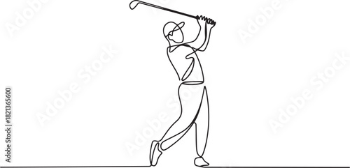 Sport illustration of golf player. Continuous one line drawing, a man playing golf game. one line Icon drawing with white background