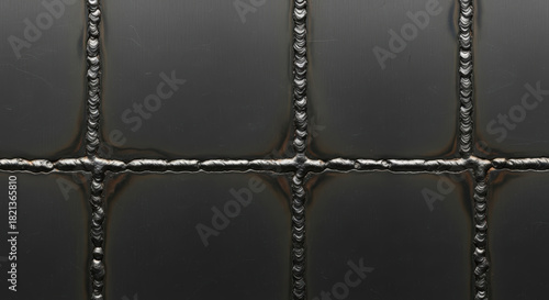 Surface detail of dark material with a precise grid pattern of welded seams