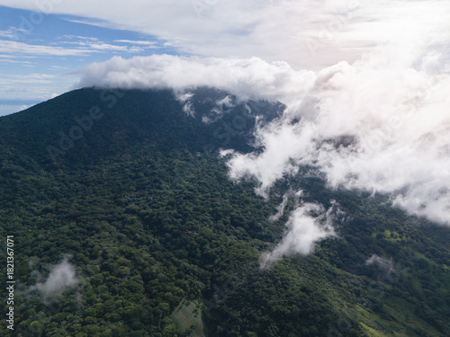 Green Mombacho volcano covered with clouds