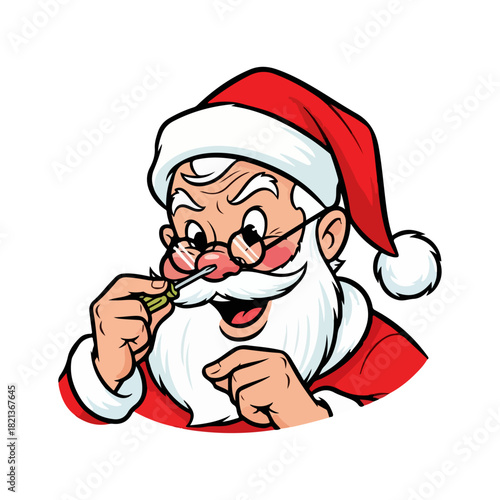Vintage Santa Claus Cartoon Illustration with Spectacle Repair