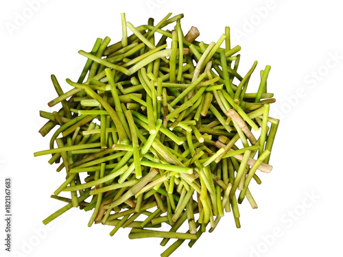 Pile of dried green rosemary needles isolated on transparent background