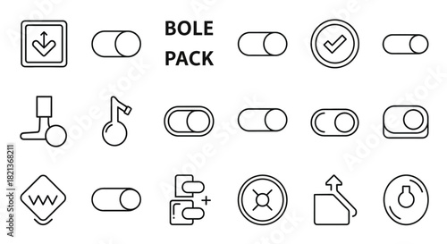 Collection of Minimalist Toggle Switch Icons and Symbols in Black and White Outline Style.