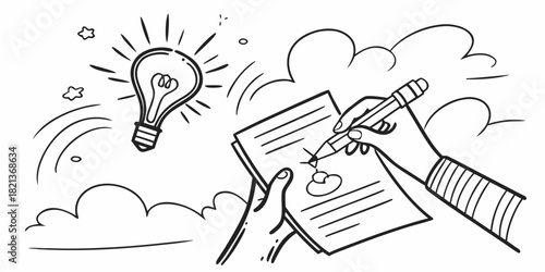 Capturing brilliant ideas on paper hand-drawn style, inspiring innovation and creative thinking, perfect for business, education, and personal growth projects