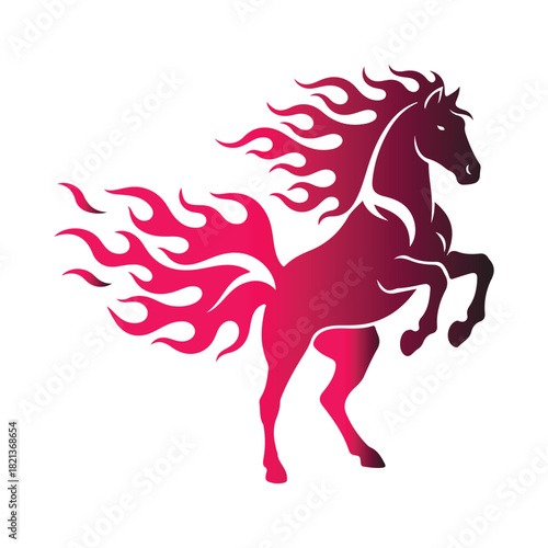 Stylized Rearing Horse Silhouette with Fiery Mane and Tail Vector Graphic