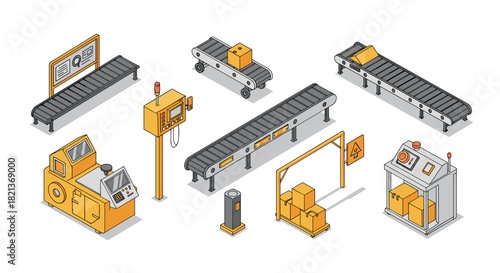 Isometric conveyor belt and factory equipment set for industrial automation design