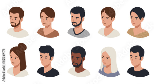 Diverse collection of cartoon style male and female faces