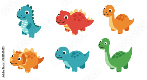 Cute cartoon dinosaurs set: adorable prehistoric animals in bright colors