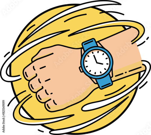 Quickly checking the time with a stylish wristwatch and feeling the urgency of a tight schedule