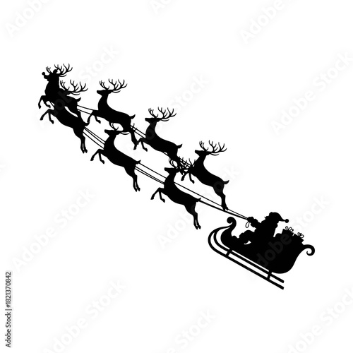 Silhouette of Santa Claus with a sleigh pulled by reindeer