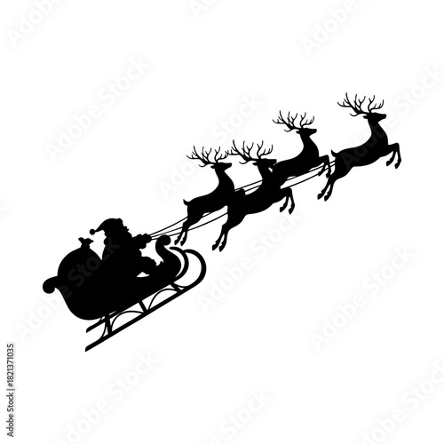 Silhouette of Santa Claus with a sleigh pulled by reindeer