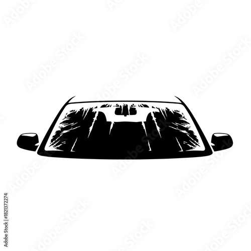 Frozen car windshield silhouette with copy space