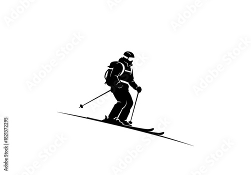 Ski patrol on a slope on a transparent background