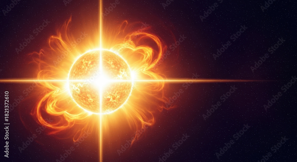 Fototapeta premium A brilliant star radiating intense light and energy across the vast cosmic expanse