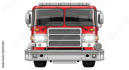 A frontal view illustration of a bright red fire truck, ready for emergency response.