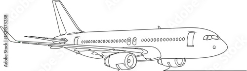 Commercial Jet Airplane Continuous Line Art - Minimalist Aviation Vector.