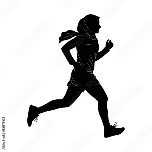silhouette of a young woman running