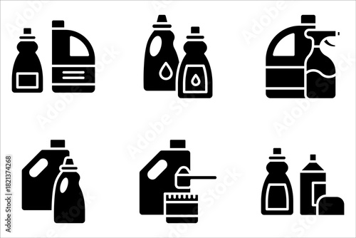 Cleaning products line icon set, grocery store and household vector icon on white background
