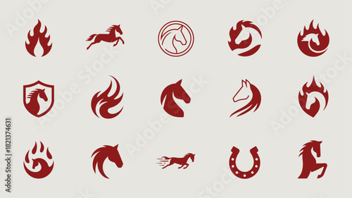 Chinese Zodiac Year of the Horse Icon Set with Red Horse Designs