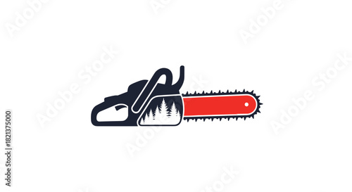Chainsaw tool with red blade in modern flat design  