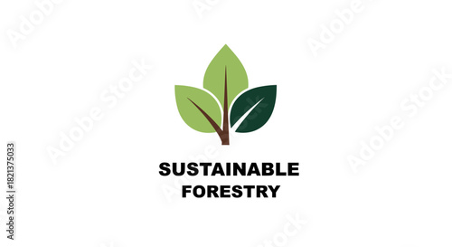 Sustainable forestry logo with green leaves and tree design  