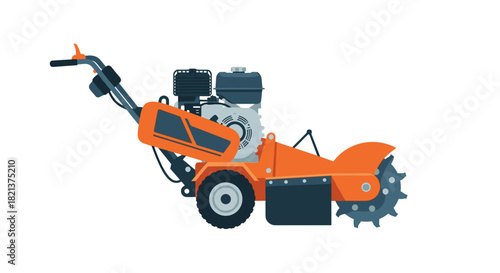 Orange tiller with motor on white background  