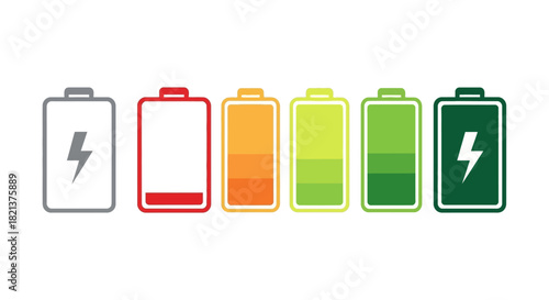 Battery charge levels illustration showing energy capacity and power status