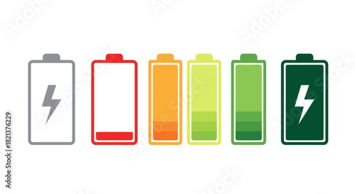 Battery charge level indicators showing different stages of power consumption