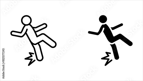 Falling person set. Caution sign on white background