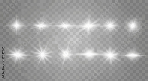 Realistic lens flare collection for graphic design and photo overlays on transparent background