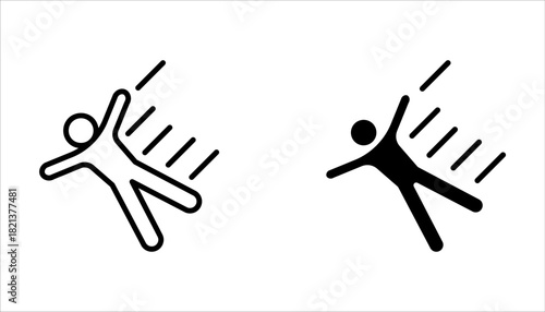 Falling person set. Caution sign on white background