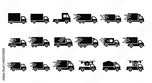 Delivery Trucks Icons Fast Shipping Logistics and Transportation Symbols